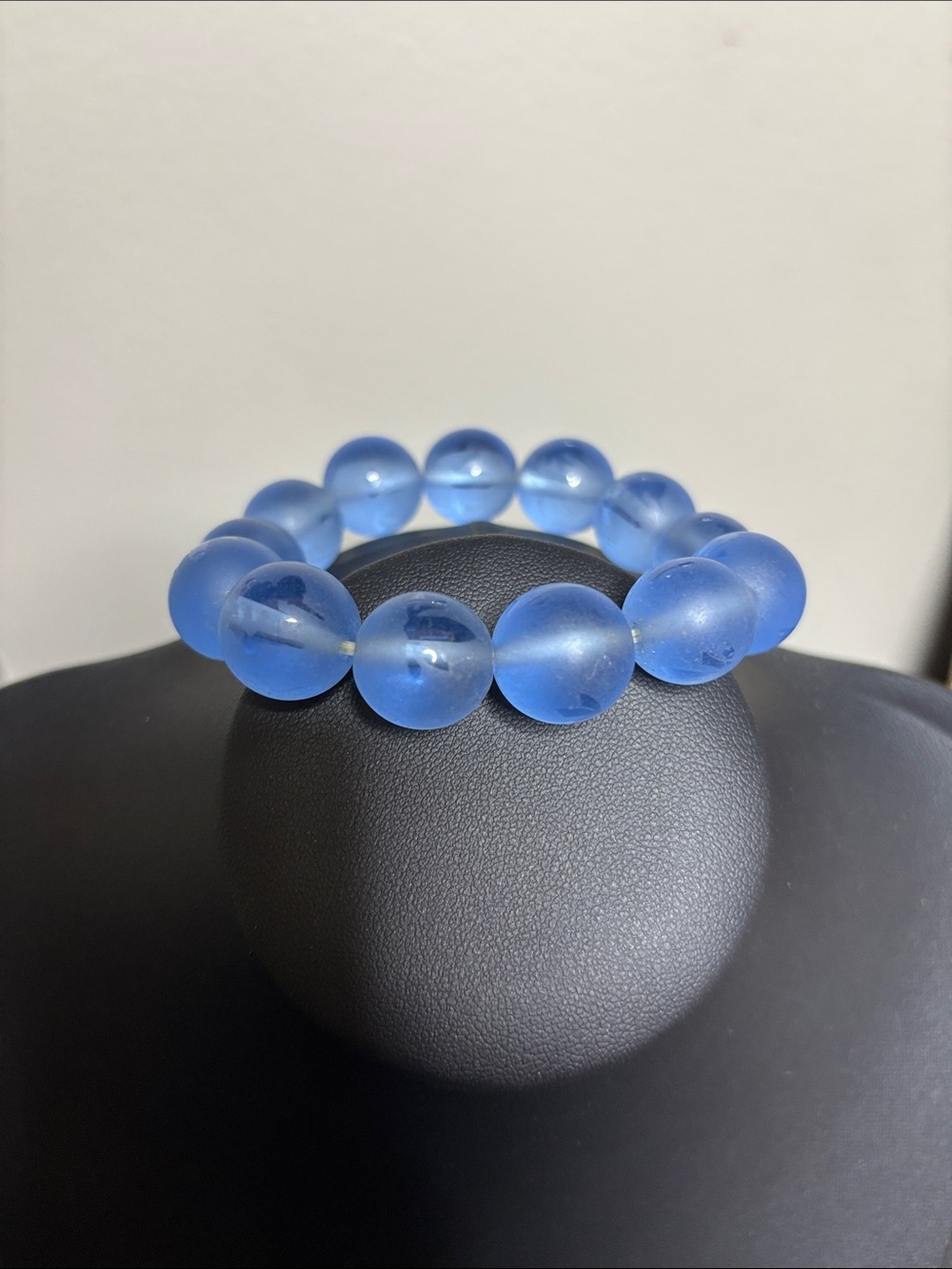 Translucent Blue Glass Bead Stretch Bracelet Jewelry Pattern Grandma Retro
